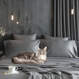 Simple Deluxe 4 Piece King Size Sheet Set, Hotel Luxury Bed Sheets, Wrinkle Free - Deep Pockets - Breathable & Cooling Sheet- Easy Care (King, 02-Grey)