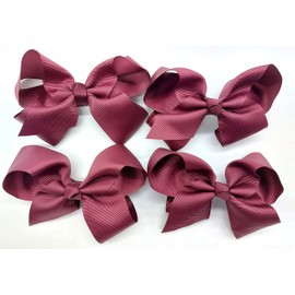 Set of 4 Hair Bow School Clips Girls Bows Ribbons Hair Grips for School (maroon burgundy)
