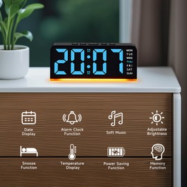 Amandir Digital Alarm Clocks Bedside, Large LED Temperature Date Display, 3 Levels Adjustable Brightness Dimmer, Alarm Clock with USB Port to Use, Dual Alarms,Loud Alarm Clock for Heavy Sleepers