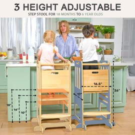 WINGYZ Toddler Tower – Adjustable Step Stool Helper for Kids 18M–6Y, Kitchen Learning Stool with Safety Rail, 3-Height Adjustable, Sliding Door, Full Support Foot, Updated Design, Light Blue