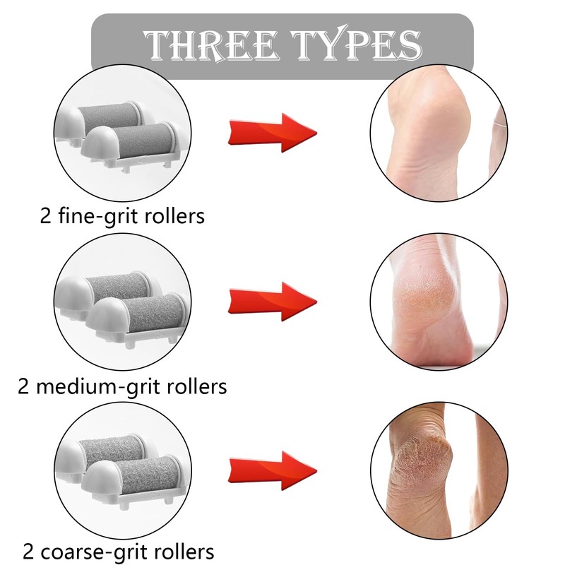 Foot File Replacement Rollers, 8-Piece Set for Smoothing Feet, Includes