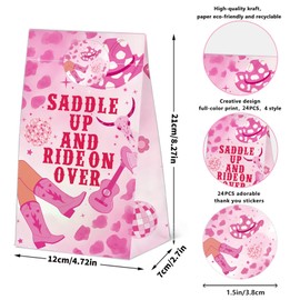 24 Pcs Western Pink Cowgirl Goodie Bags with Stickers,Pink Cowgirl Themed Birthday Party Favor,Rodeo Party Bags for Party Decoration Supplies