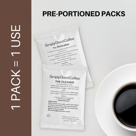 Simply Good Coffee Descaler and Cleaner. Coffee and Espresso Machine Descaling Cleaning Bundle. Phosphate-Free Stain Remover, Natural Coffee Maker Cleaning Product. 4 Packs