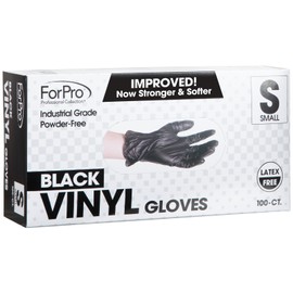 ForPro Professional Collection Disposable Vinyl Gloves, Black, Industrial Grade, Powder-Free, Latex-Free, Non-Sterile, Food Safe, 2.75 Mil. Palm, 3.9 Mil. Fingers, Small, 100-Count (Pack of 10)