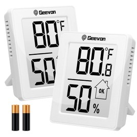 Geevon 2 Pack Hygrometer Indoor Thermometer Room Humidity Gauge with Battery, Digital Temperature Gauge Humidity Meter Indicator for Home, Office, Greenhouse, Mini Hygrometer,White