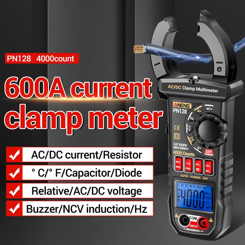 ANENG PN128 Clamp Meter 4000 Counts 600A AC/DC Current Ammeter