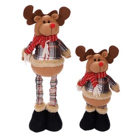 Christmas Decor Dolls Telescopic Length Snowman Reindeer Saint Santa Claus Plaid Standing Festival Home Decorations Soft Villi Door Window Table Shelf Holiday Ornaments Xmas Present Season Accessory