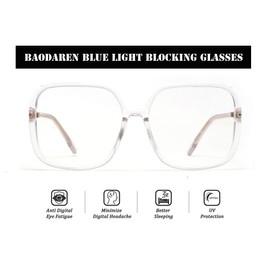 BAODAREN Blue Light Blocking Glasses Oversized Square Frame Women/Men Anti Eyestrain Computer Eyeglasses L3000A (Transparent)