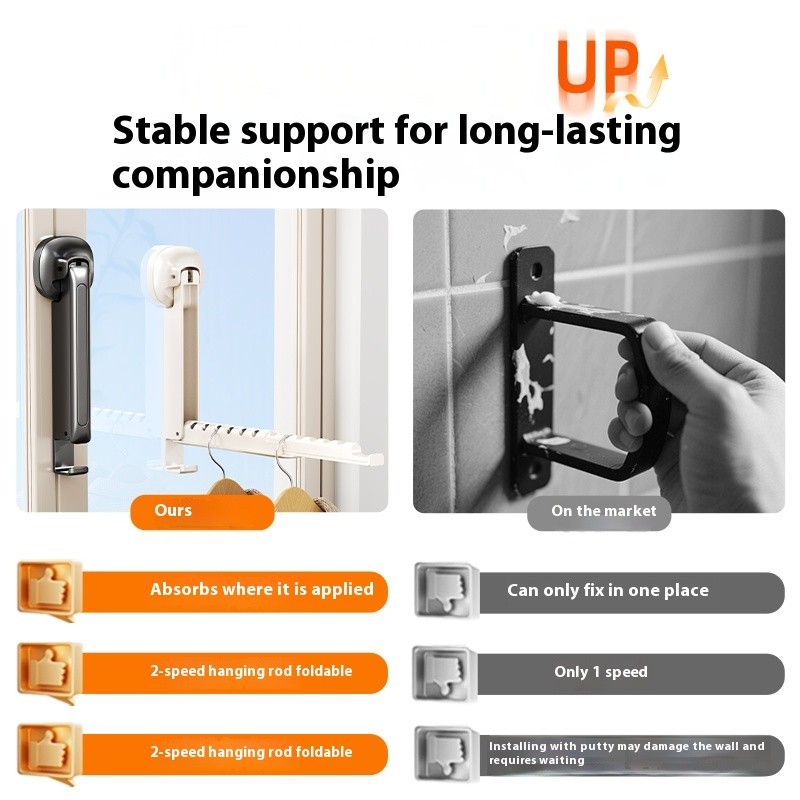 Telescopic Folding Clothes Drying Rack with Suction Cup Wall Mount,
