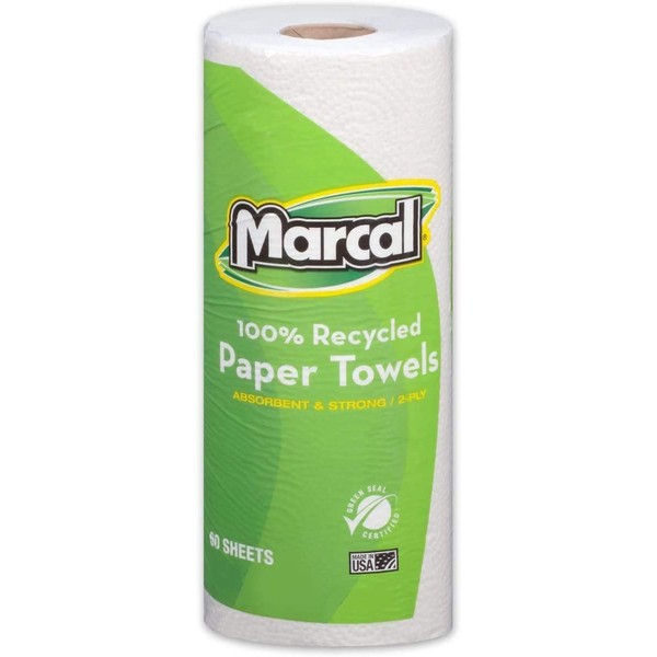 2-Ply 100% Recycled Paper Towels, 11" x 9" - 60 Sheets/Roll - White - Absorbent, 1 Roll