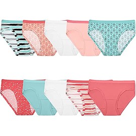 Fruit of the Loom Girls Cotton Hipster Underwear 10 Pack, 14, Assorted