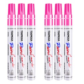 Pink Permanent Paint Pens - 6 Pack Oil Based Paint Markers, Paint Pens For Rock Painting Car Tyre Metal, Plastic, Canvas, Mugs, Wood, Glass, Quick Drying and Waterproof, Medium Point