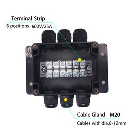 YETLEBOX Watertight Junction Box, IP67 Waterproof Electrical Project Box with 6P 25A Barrier Terminals,3 in/3 Out Cable Glands Electronic Enclosure 4.53" x 3.54" x 2.17"