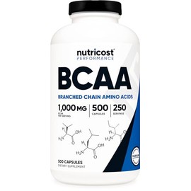 Nutricost BCAA 1000 mg, 500 cpsulas (250 serv), aminocidos de cadena ramificada 211 (500 mg de L-leucina, 250 mg de L-isoleucina y L-valina)          