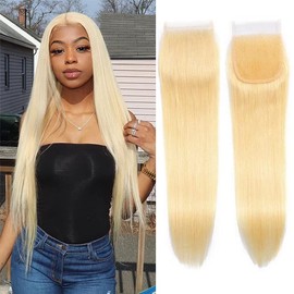 QTHAIR 12A Russian Blonde #613 Transparent Lace Frontal Closure 100% Russian Blonde Human Hair for All Women (20",#613 Platinum Honey Blonde Closure Transparent Color Lace)