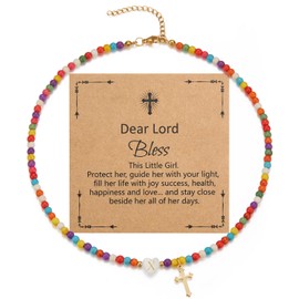 Sanyaa Cross Initial Heart Necklace Colorful Beaded First Communion Baptism Gifts Choker Necklace (Cross #1, X)