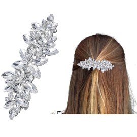 1 Pcs Sliver Elegant Rhinestone Hair Clips, Bridal Hair Accessories for Women, Sparkly Crystal Hair Pins, Fancy Flower Hair Barrettes for Wedding, Bride, Long Hair