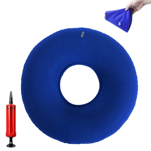 Haemorrhoid Seat Cushion, Haemorrhoid Seat Cushion, Inflatable Round Cushion with Pump, for Treating Haemorrhoids, Cysts, Pregnancy and for Correcting Sitting Posture (Blue)