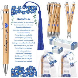 Sayglossy 200 Pcs Blue Flower Funeral Gifts Celebration of Life Gifts Set Memorial Decorations for Sympathy Include 50 Ballpoint Pens 50 Bookmark 50 Poem Cards and 50 Organza Bags