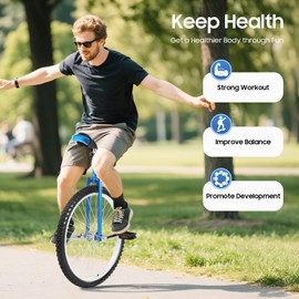 One Wheel Bike, 16Inch/24Inch Adjustable Height Wheel Unicycle with 2 Pedals, Outdoor Sports Fitness Exercise Unicycle for Office Workers and Cycling Enthusiasts (Blue, 24'')