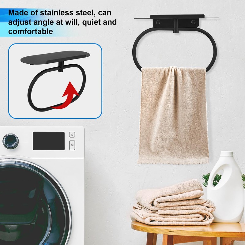 Hand Towel Ring with Shelf, Stainless Steel Towel Holder Wall