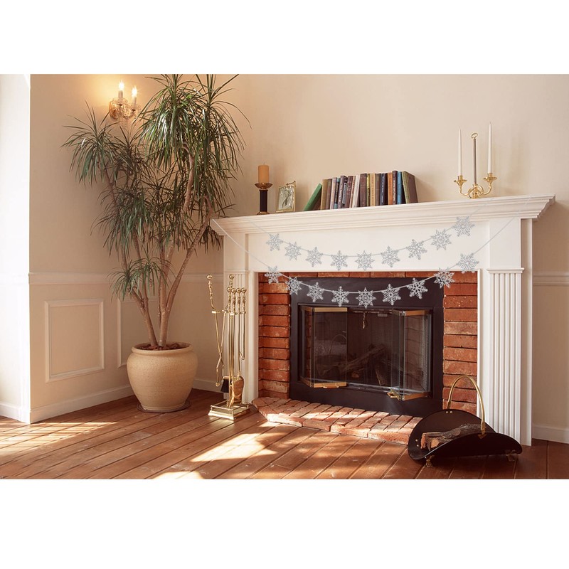 2 Pcs Silver Glitter Snowflake Banner, Snowflake Winter Party Decorations,