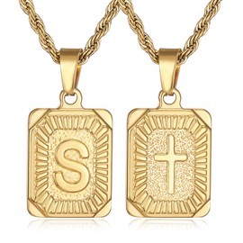 SKQIR Initial Letter Necklaces for Men,14K Gold Plated S Square Pandent Letter Necklace for Women,Cross Necklace with Letter chain Pendant for Boys