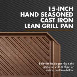 FINEX 15" Cast Iron Lean Grill Pan, Modern Heirloom, Handcrafted in the USA, Pre-seasoned with Organic Flaxseed Oil