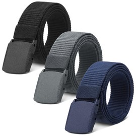 Apricitie Pack of 3 Work Belt Men Women Nylon Adjustable Belt Nylon Canvas Belt No Metal Buckle Belt Men Quick Pass Through Airport Security, Black, Blue, Grey