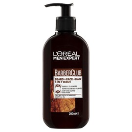 L'Oréal Paris 3-in-1 Beard, Face and Hair Cleansing Wash For Men, Enriched with Essential Oils, Men Expert Barber Club, 200ml