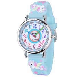 KZKR 3D Children's Watch Girls Watch, Blue 01, Strap.