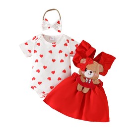 UUAISSO Baby Girl Clothes for Newborn Ruched Tops Sunflowers Braces Skirts with Headband Summer Outfits, red
