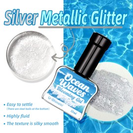 U-Shinein Blooming Gel Nail Polish, Marble Effect Nail Polish, Silver Watercolor Ink Wave Nail Gel with Magical Diffusion Effect for Creating Lace Pattern Nail Art Soak of UV/LED 12ml