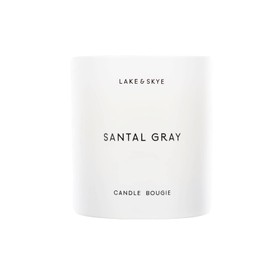 Lake & Skye Santal Gray Candle (8 oz), 50 Hours of Burn Time, 100% Soy Wax, Vegan - White Embers and Musk Scent
