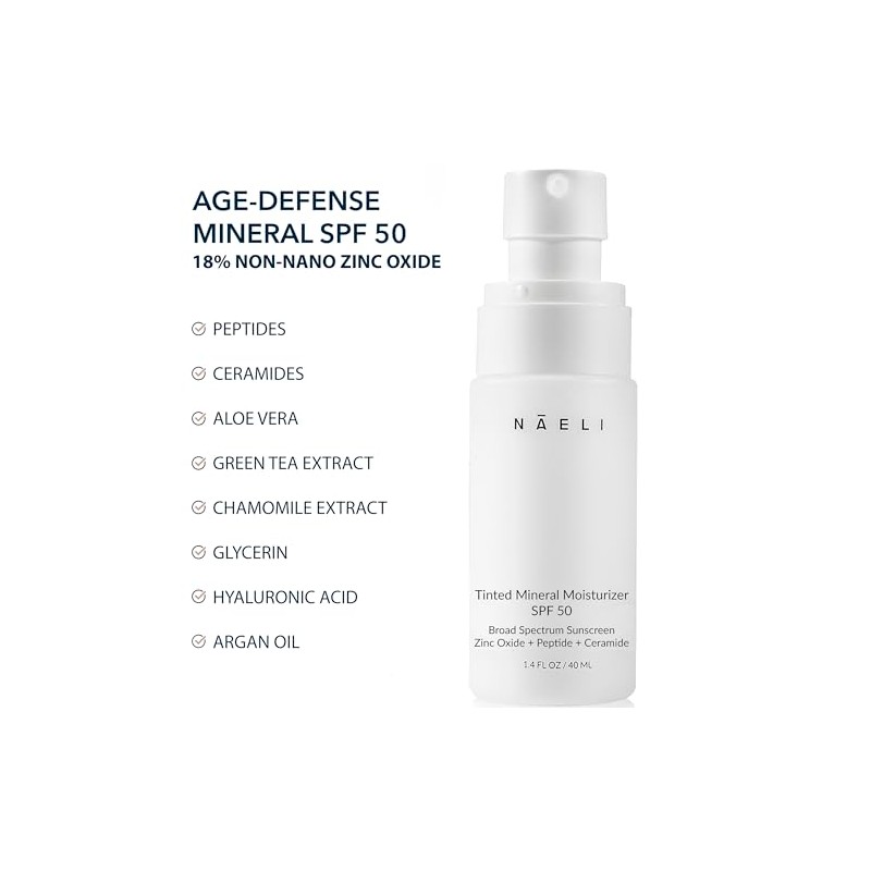 NAELI Crema Hidratante Tintada Anti Envejecimiento Spf 50, Protector Solar