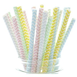 Pastel Chevron Straws Light Pink, baby blue, Mint Green & Yellow Chevron Straws, Baby Wedding Easter Light Colorful Drinking Straws - 25 Pack - Pastel Chevron Straws