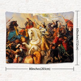UHOMETAP Medieval French Art Tapestry Saint Joan of Arc Tapestry European Medieval War Tapestry Classic Art Mural Tapestry Antique Vintage Collection Home Decor 80x60 Inches GTWYUH497