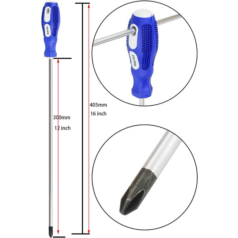 BQKKWIN Phillips Screwdriver, 12" Long Cross-head Screwdriver（PH2）, Magnetic Screwdriver with