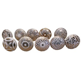 Pushpacrafts Xfer 10 Pcs Gold White Vintage Ceramic Flower Furniture Knobs 003