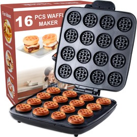16 PCS Mini Waffle Maker Machine, Nonstick Waffles Iron Quick Heat-Up Surface, Simple & Easy Tiny Chaffle Baker for Home & Restaurants, Small Bites for Kids, Perfect for Breakfast, Desserts & Snacks