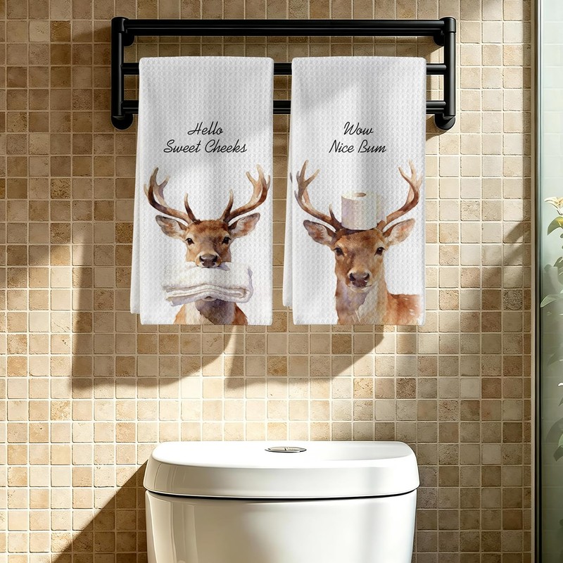Funny Deer Bathroom Hand Towels, Deer Gift for Women