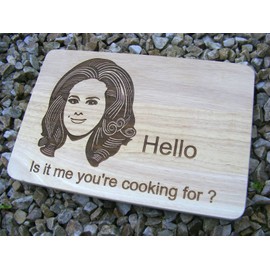 Adele Hello Chopping Cutting Cheese Board Place MAT Engraved Wooden Hardwood Kitchen Cooking Baking Wood Fun Novelty Birthday Present Gift (24x17 cm)
