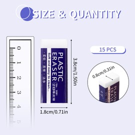 VINEST 15PCS Soft Rubber Eraser, 2B Rubbers Erasers for Kids Adults, Plastic Pencil Eraser with Storage Box, Latex-Free White Cube Erasers for Sketches Paintings Homework in School Office