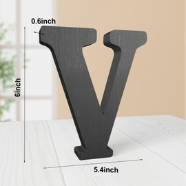 WOODOUNAI 6 Inch Rustic Black Wood Letters Unfinished Wood Letters for Wall Decorative Black Retro Standing Letters Sign Board Decoration for Craft Home Party Projects (V)