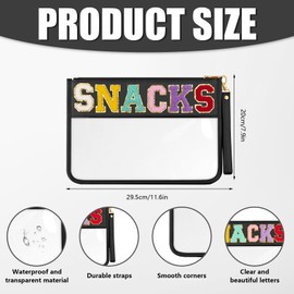 HANAMO Chenille Letter Clear Bag, Chenille Letter Stuff Pouch Nylon Cosmetic Bag Zipper Pouches Clear Makeup Bags Travel Bags for Women Girls (Deepback-snacks)