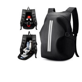 WEPLAN Motorcycle Backpack Mens Womens Motorbike Helmet Backpack Bag Waterproof Motorcycle Helmet Bag Motorbike Bags for Men Helmet Holder Rucksack Helmet Strap for Backpack Reflective Backpack,Black