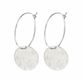 Gold Circle Disc Hoop Earrings for Women Boho Long Statement Gold Silver Plated Lightweight Round Coin Geometric Flat Brushed Dainty Dangle Drop Earrings for Minimalist Fashion Jewelry Gifts (Silver)