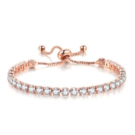 MeiziQL Women's 18K Gold Plated Adjustable Chain Bracelet,Rose Gold Tennis Bracelets,4mm AAA+ Cubic Zirconia Crystal Bracelet Fashion Jewelry Gift Bracelet (5.5-7 Inch)(Rose Gold)