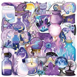 50Pcs Vintage Witch Stickers for Water Bottles Laptop Journaling Skateboard Guitar Computer, Anime Fantasy Witchy Apothecary Decals for Teens and Adults, Waterproof PET Transparent Sticker