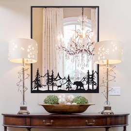 Chende 28” x 36" Black Decorative Wall Mirror, Elegant Living Room Mirror with Metal Bear, Trees, Deer Patterns, Large Decor Mirror for Dining Room, Bedroom